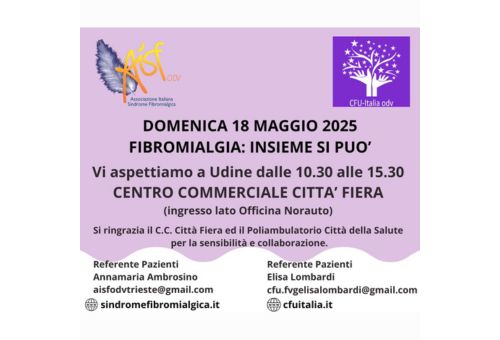 V nedeljo, 18. maja, se v Vidmu nadaljuje osveščanje ob svetovnem dnevu fibromialgije 2025